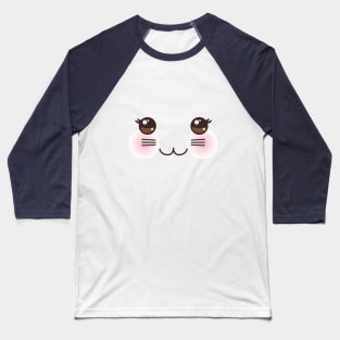 Kawaii funny cat muzzle with pink cheeks and big black eyes Baseball T-Shirt
